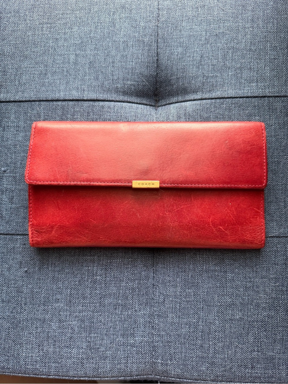 Rare Vintage Coach Red Leather Checkbook Waller